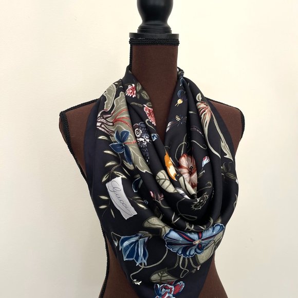 New Gucci Floral Kris Knight Floral Print Silk Scarf with Gucci Gift Box - Picture 11 of 15